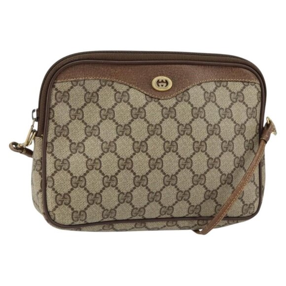 Authentic GUCCI GG Supreme Shoulder Bag PVC Beige Gold 97 02 068